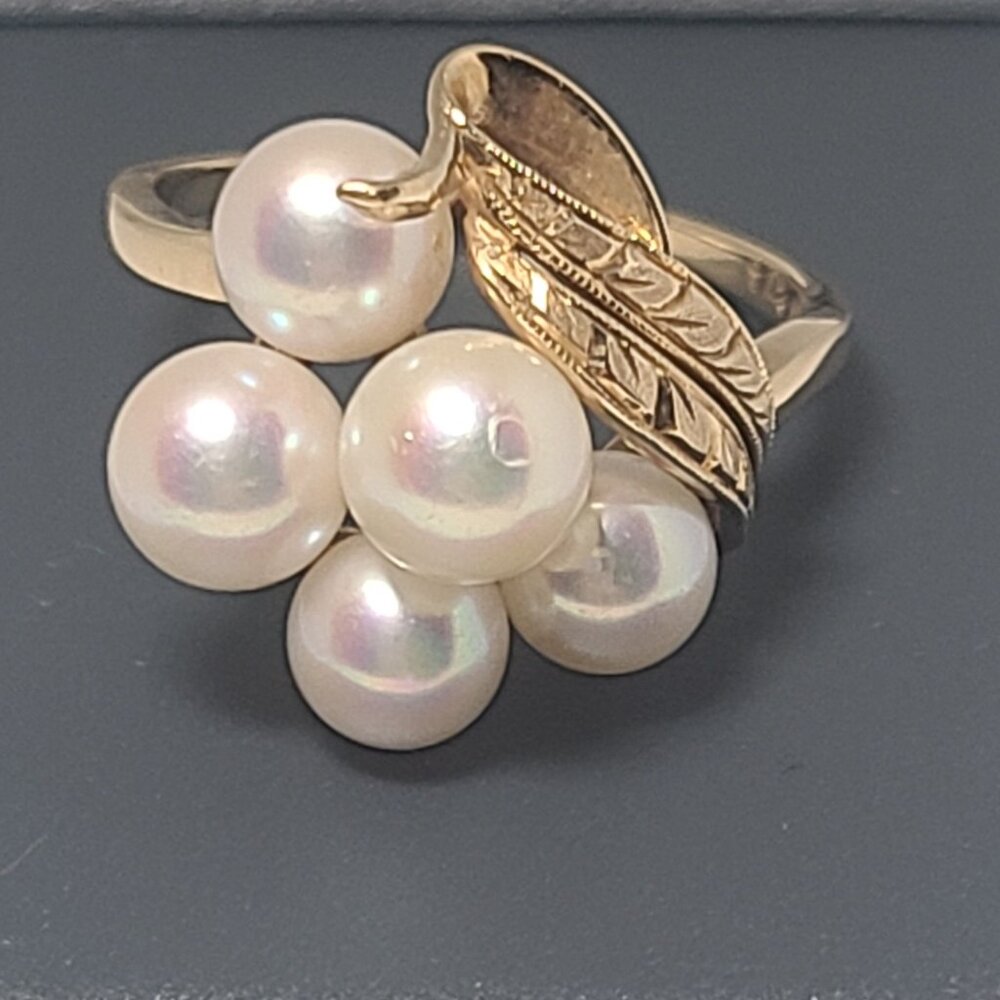 Vintage Mikimoto 14k and pearl ring, size 8